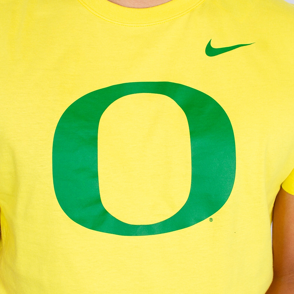 Classic Oregon O, Nike, Yellow, Crew Neck, Cotton, Men, Unisex, 155gsm, Jersey-style fabric, T-Shirt, 839787